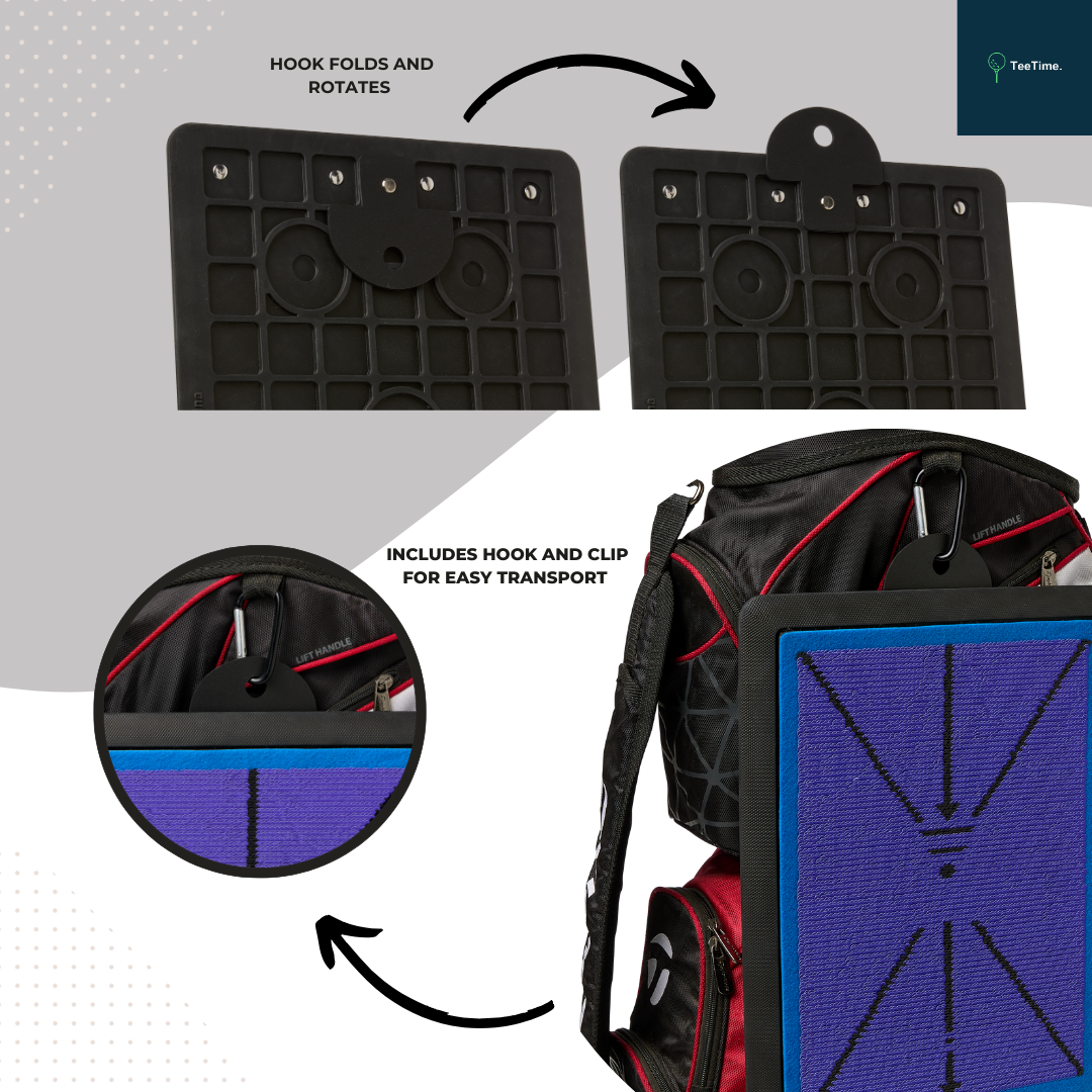 TeeTime Golf Practice Mat - Patent Pending - Versatile Swing Trainer with Interchangeable Surfaces, Dual-Tone Sequin Design - Ideal for Indoor/Outdoor Golf Training - Includes Carry Clip