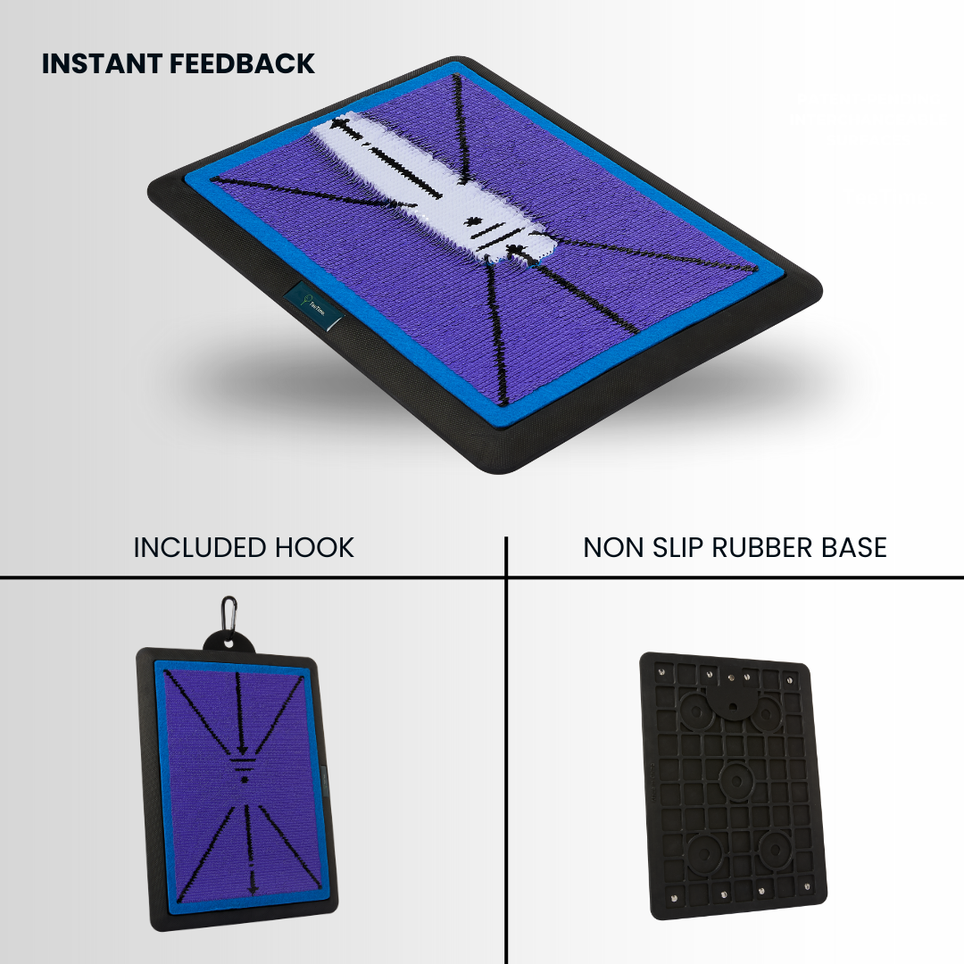 TeeTime Golf Practice Mat - Patent Pending - Versatile Swing Trainer with Interchangeable Surfaces, Dual-Tone Sequin Design - Ideal for Indoor/Outdoor Golf Training - Includes Carry Clip