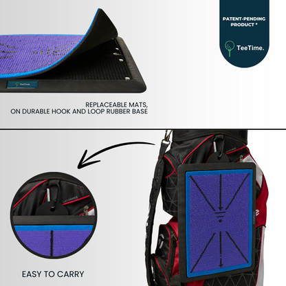 TeeTime Golf Practice Mat - Patent Pending - Versatile Swing Trainer with Interchangeable Surfaces, Dual-Tone Sequin Design - Ideal for Indoor/Outdoor Golf Training - Includes Carry Clip