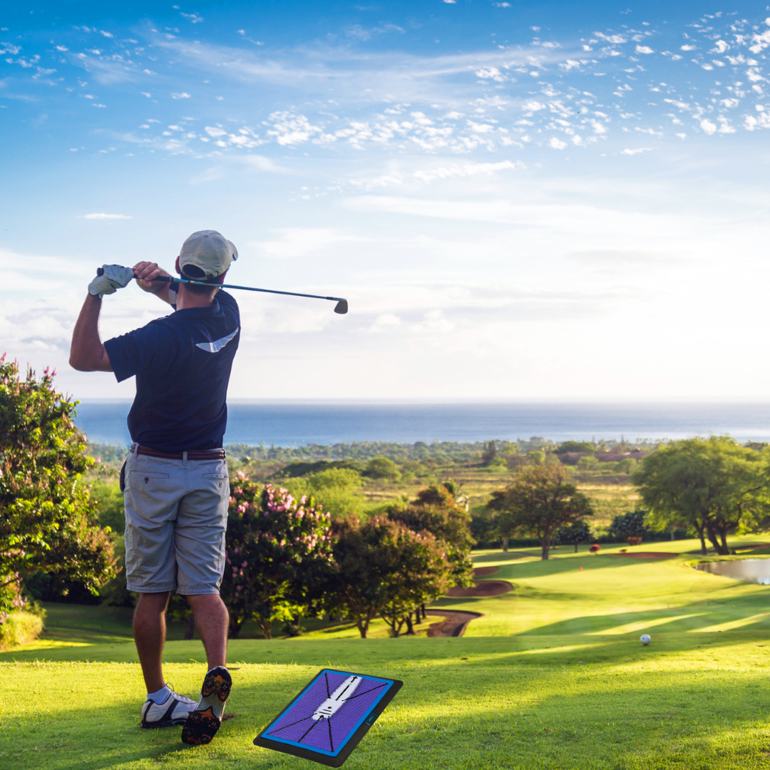 TeeTime Golf Practice Mat - Patent Pending - Versatile Swing Trainer with Interchangeable Surfaces, Dual-Tone Sequin Design - Ideal for Indoor/Outdoor Golf Training - Includes Carry Clip