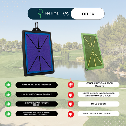 TeeTime Golf Practice Mat - Patent Pending - Versatile Swing Trainer with Interchangeable Surfaces, Dual-Tone Sequin Design - Ideal for Indoor/Outdoor Golf Training - Includes Carry Clip